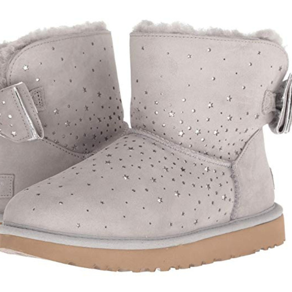 UGG SPARKLE MINI‎ BOW II BOOTS NEW! GRAY - Picture 1 of 8